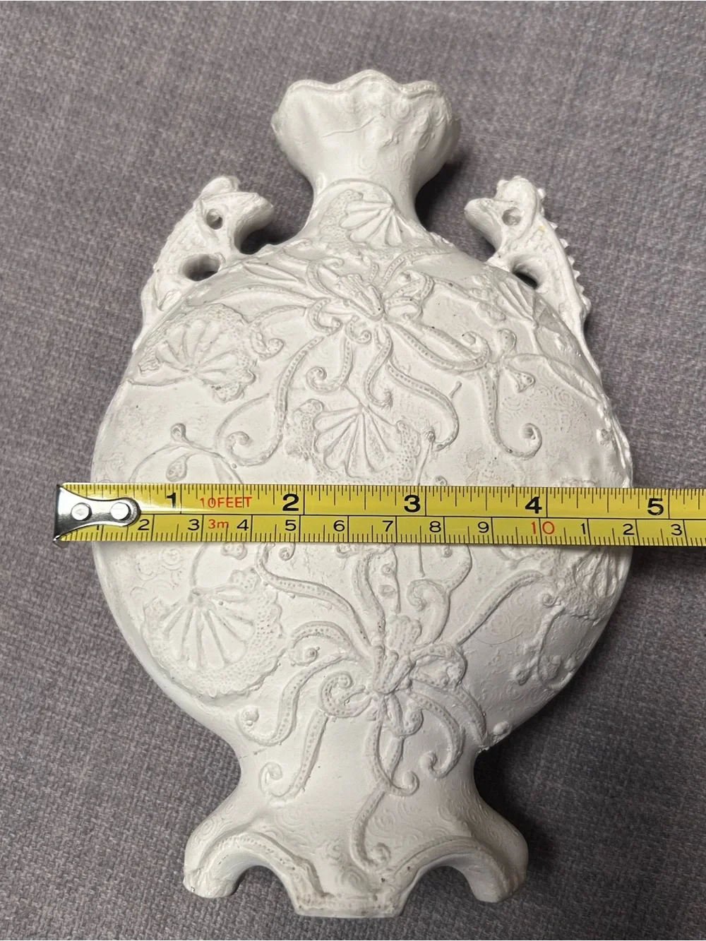 Vtg Continental Blanc-de-Chine Double Handled Porcelain Relief Vase #1220256